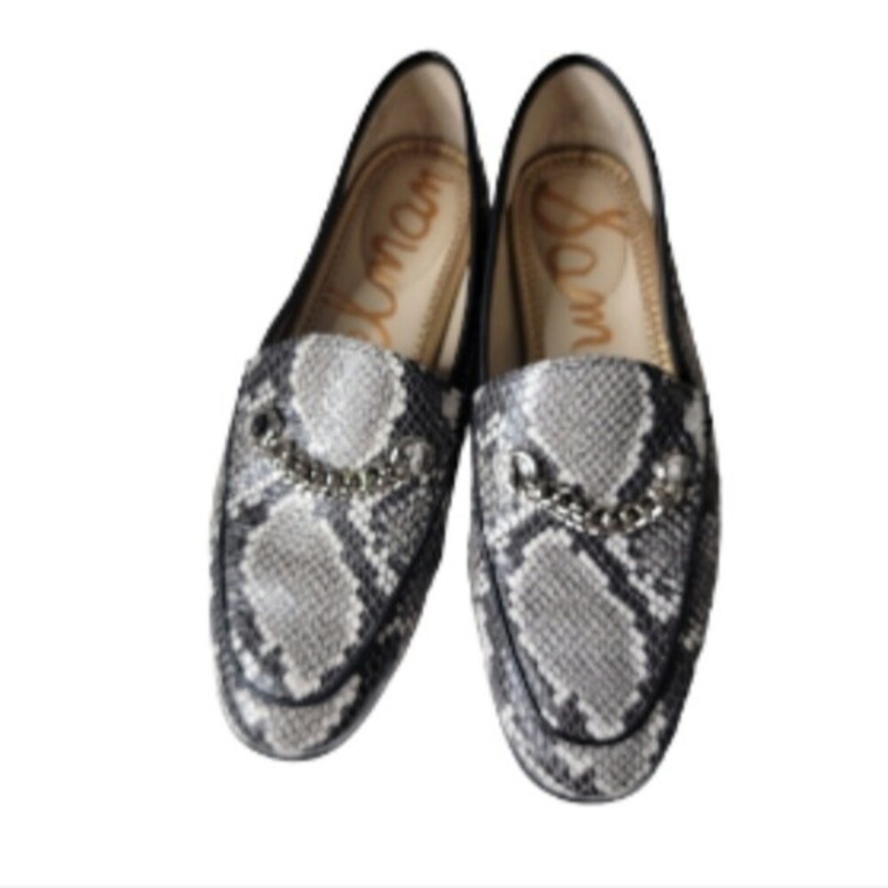Sam Edelman Lorenzo snake skin print loafer flat shoes size 6M leather Black *